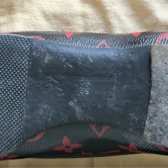LOUIS VUITTON sz 36.5 6.5 INFRAROUGE Ballet Flats Black Red Monogram Canvas - Picture 10 of 16